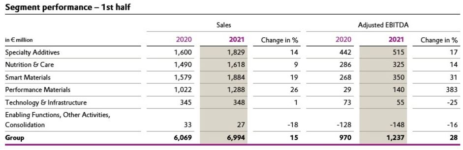 Segment performance - 1st half